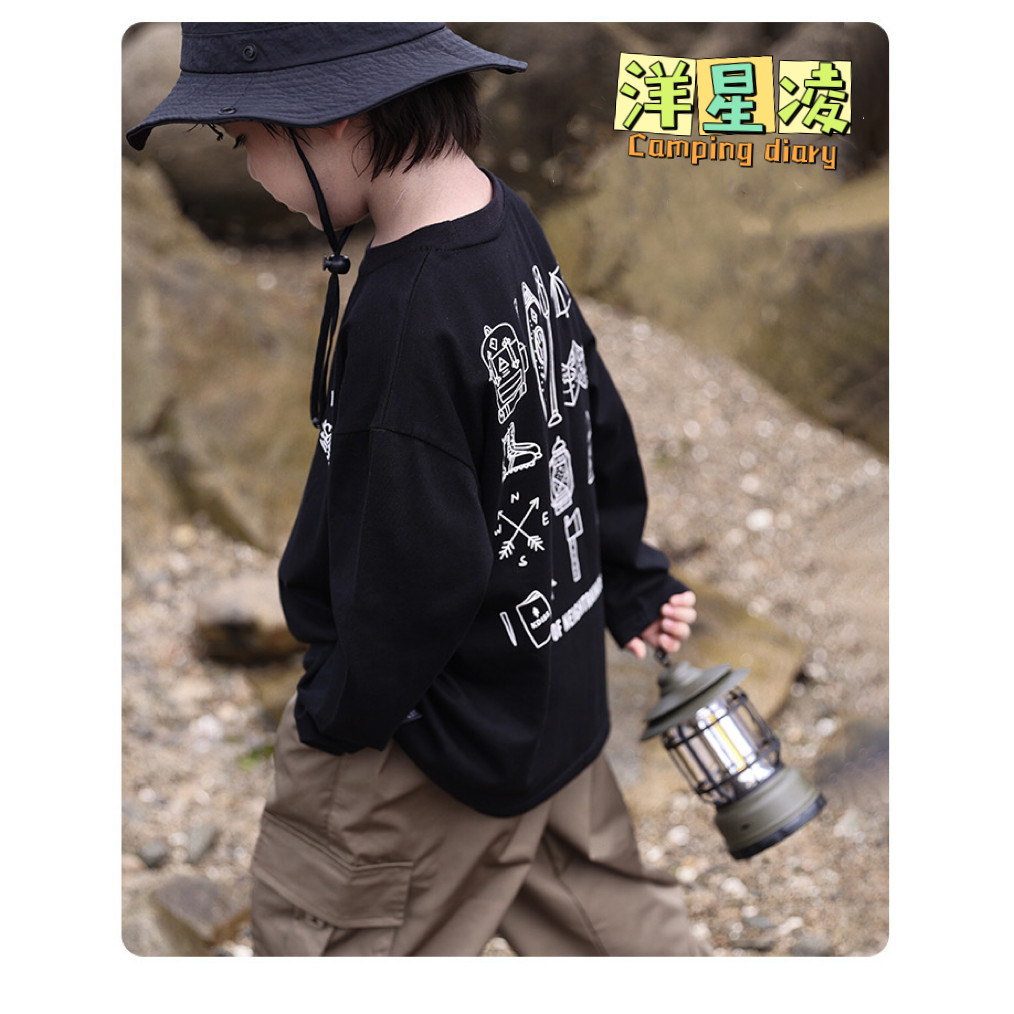 เสื้อยืดแขนยาวสำหรับเด็กผู้ชาย ผ้าฝ้ายแท้ ออกแบบตามแฟชันใหม่ แนวภูเขาและยอดนิยมในเกาหลี