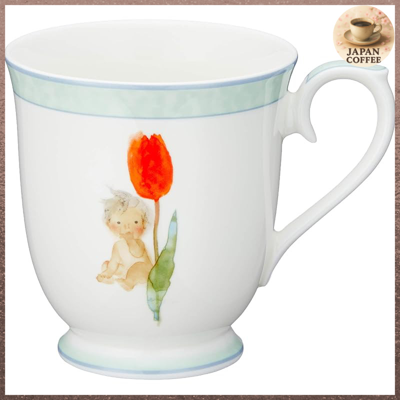 NARUMI Mug - Tulips and Baby by Chihiro Iwasaki, 290cc, Floral Pattern, Cute, Simple, Microwave Safe