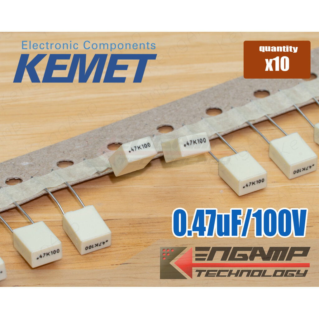(10ตัว) [F-CAP] 0.47uF/100V 470nF/100V 10% KEMET AV R82 4.3x7.2xH9.4 P=5mm
