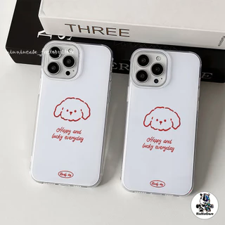 เคสมือถือ For iPhone 11 15 16 14 13 12 Pro Max X XS XR 13 Pro 16 Plus Case ลูกสุนัขมีความสุขน่ารัก ครีม IMD แบบนิ่ม เคส