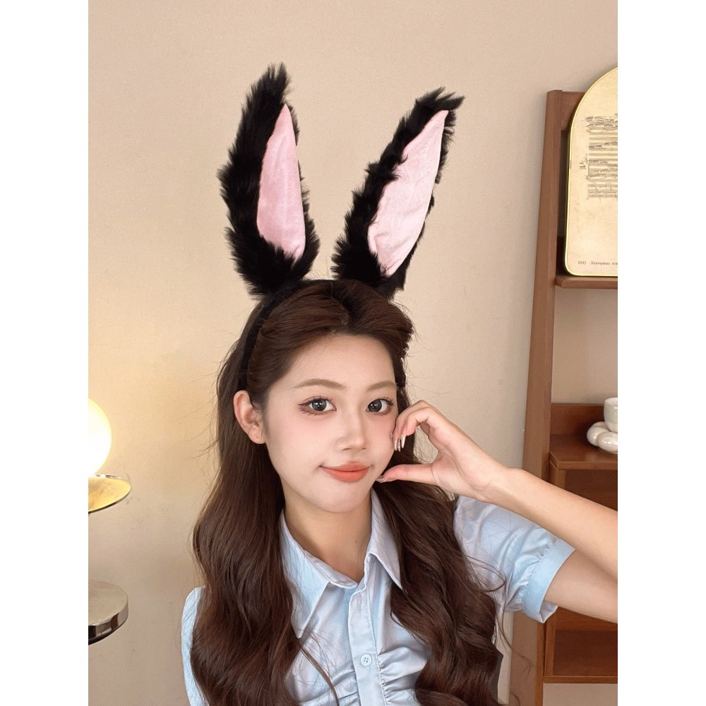 ที่คาดผมกระต่ายน่ารักสำหรับผู้หญิง หูกระต่ายย่น ยึดเกาะได้ดี เสริมสไตล์การ์ตูนให้คุณ