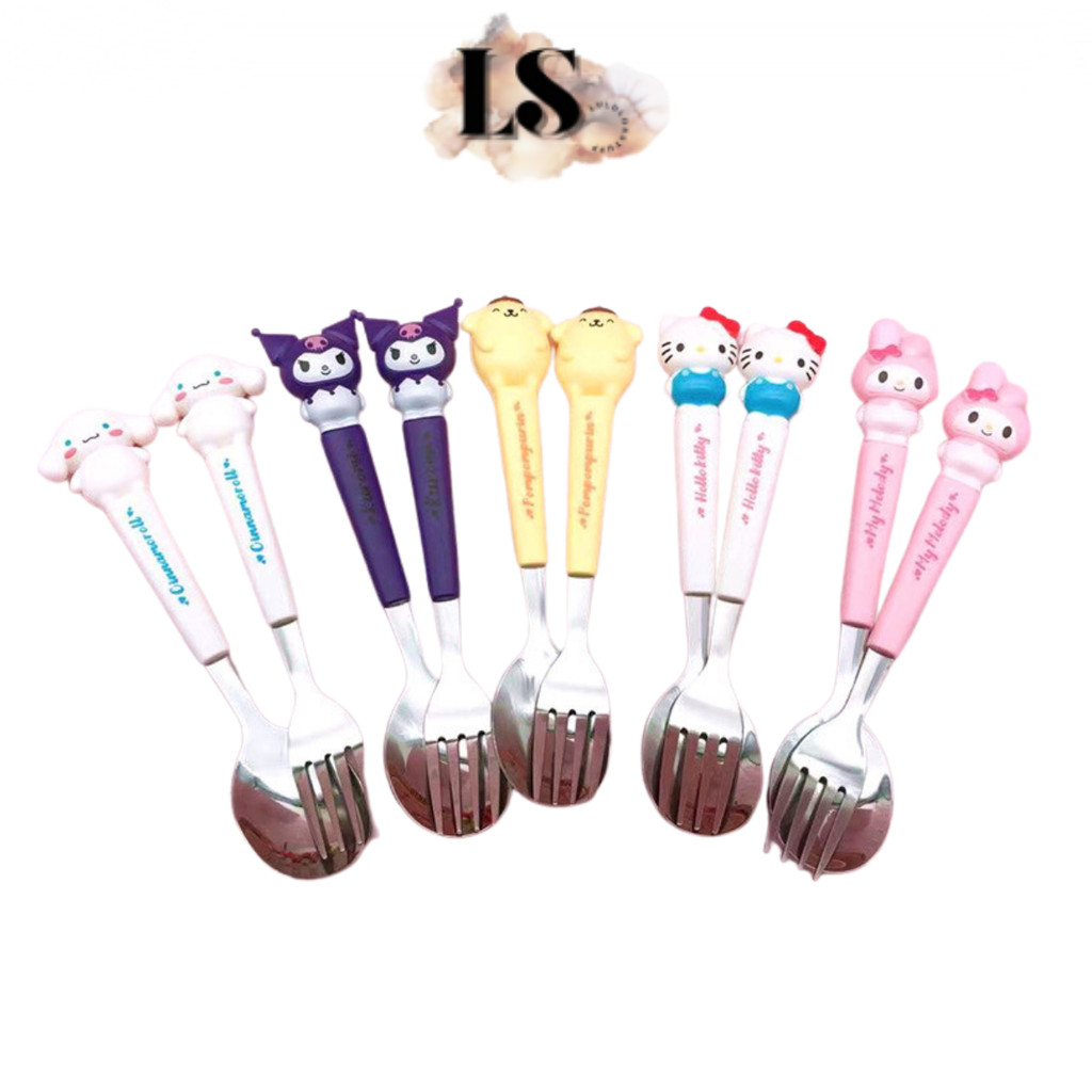 LS - ชุดช้อนและส้อม H1028 Sanrio Character ช้อนส้อมเด็ก ช้อนส้อมสแตนเลสแบบพกพา