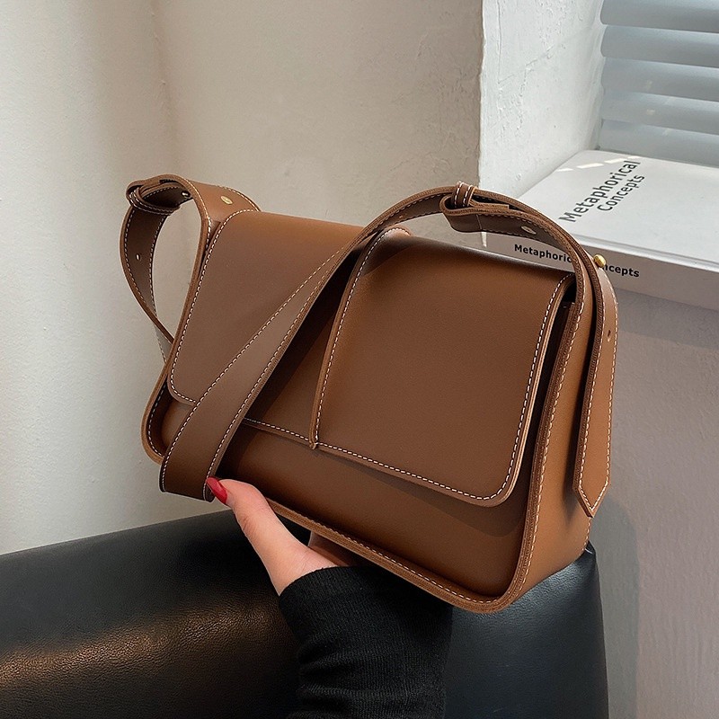 PK6 Vintage Small Fashion PU Leather Crossbody Bag Luxury Design Solid Color Flap Shoulder Bag