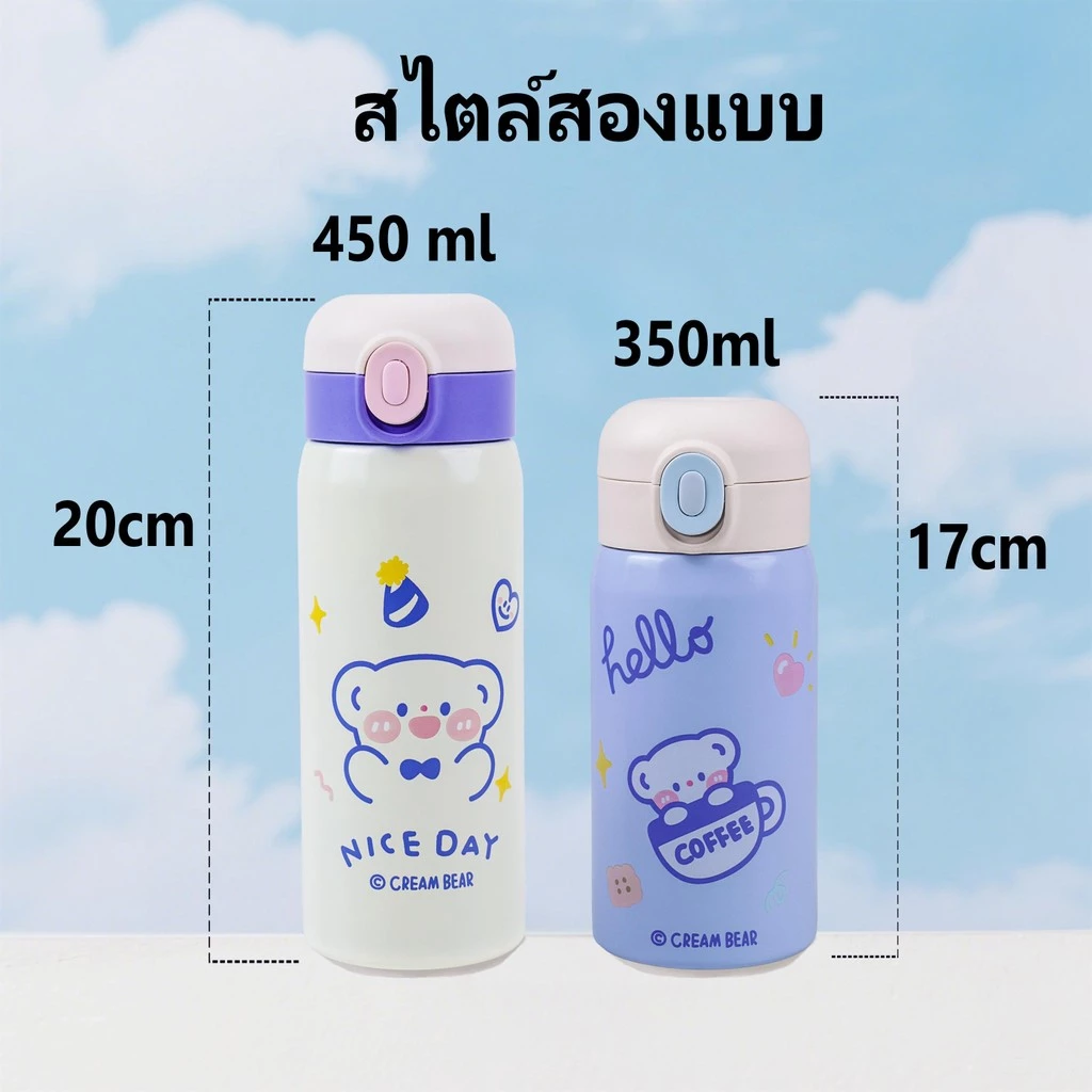 แก้วเก็บความร้อนและเย็นพร้อมหลอด มีหลายสีให้เลือกซื้อ แก้วน้ำขนาด 450มล.สำหรับเด็กและวัสดุสแตนเลส304
