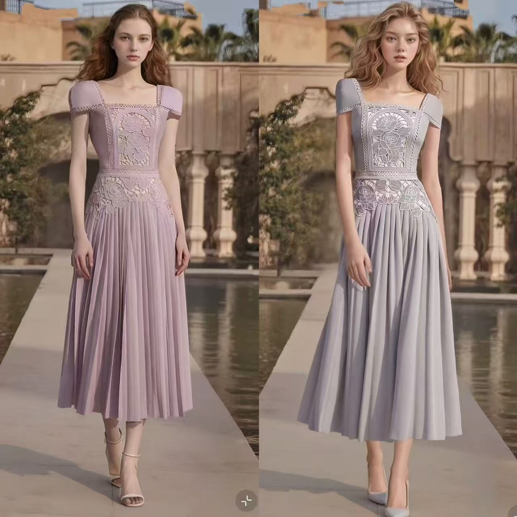 {SUNSHINE CLUB} Vietnam Niche Brand RMT 2025 ฤดูร้อนสไตล์ใหม่อ่อนโยนสีชมพูกุหลาบกระโปรงยาวจีบ