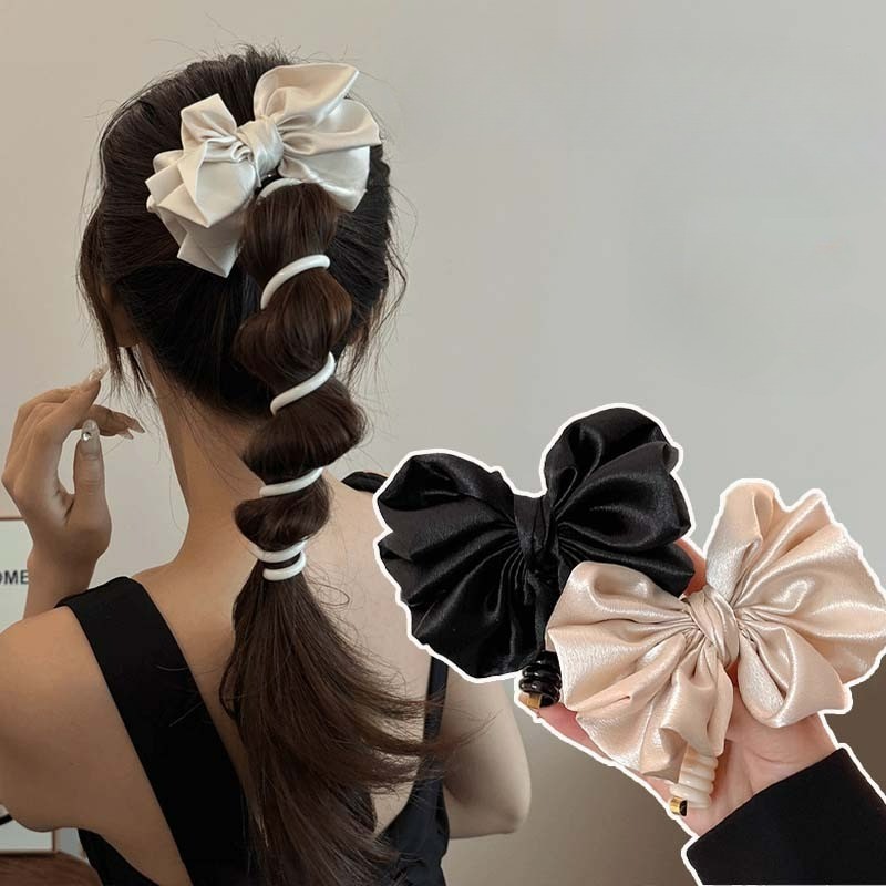 2สีดอกไม้ใหญ่โบว์เกลียวเชือกผมผูกผมยางหางม้าสําหรับสาวหวาน