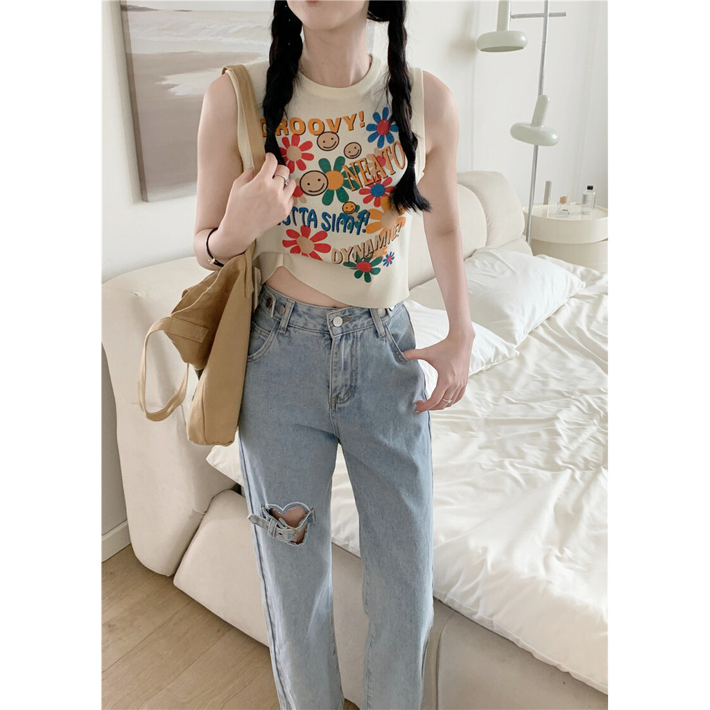 Gakki เสื้อกั๊กพิมพ์ลายกราฟฟิตีสีสันสดใสผู้หญิง เสื้อกล้ามแขนกุดแสนหวานหญิง พร้อมส่ง 1A35-20# ราคา ถูกที่สุด ดีลบีเคเค แกลเลอรีภาพที่ 5