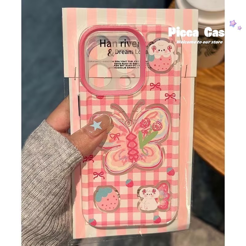 Gradient ผีเสื้อLove Heart Bowสตรอเบอร์รี่ลูกสุนัขลายสก๊อตสําหรับIPhone 13 11 15 12 14 Pro Max 7Plus XR XS Max X 6 15 8 7 6S Plus SE 2020 หรูหราโปร่งใสนุ่มกรณี
