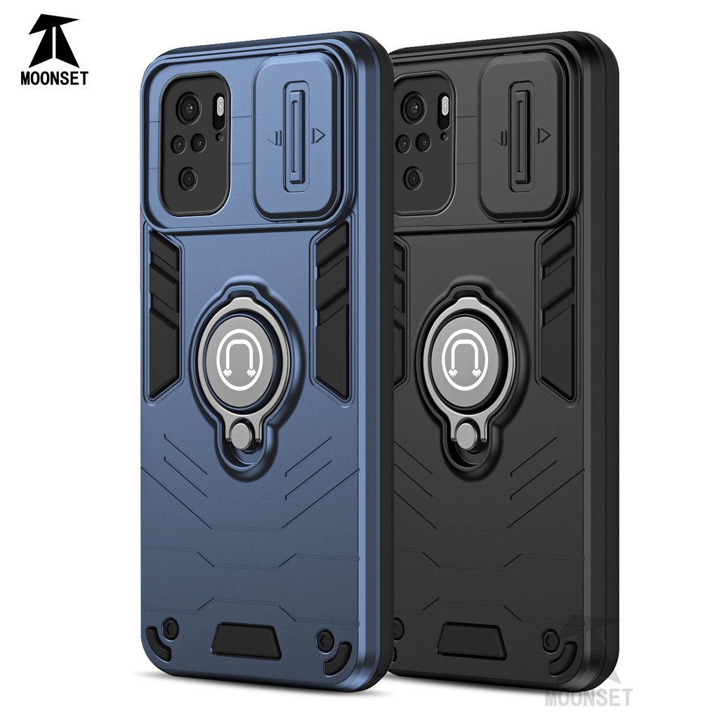 สําหรับ Redmi Note 10 / 10s 4G / POCO M5s 4G กรณี Kickstand Armor กลับ Soft TPU Edge กล้องเลนส์ป้องกันกันกระแทก Slim บางฝาครอบ