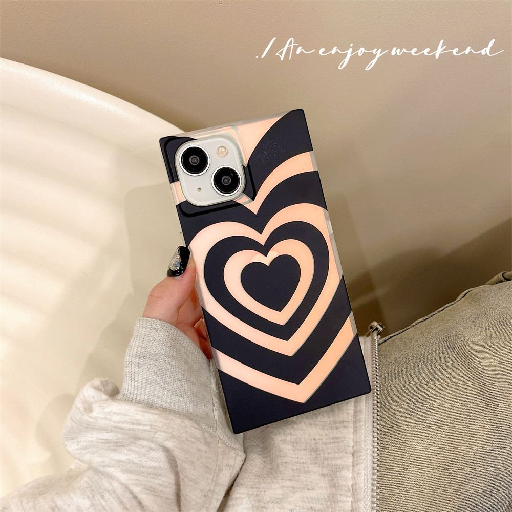 เกาหลีglossy Heart SquareสําหรับiPhone 13 14 Pro Max Fundas Wave Shape Creativeเลเซอร์ไล่ระดับสีนุ่มปกหลังสําหรับiPhone 15 Pro Max Coque
