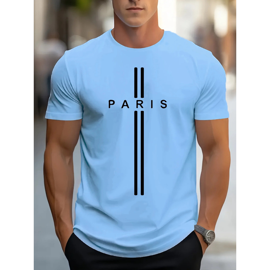 ผู้ชายหลวมฤดูร้อนขนาดใหญ่ 3D พิมพ์ Paris casual slim fit เสื้อยืดคอกลมแขนสั้นด้านบน