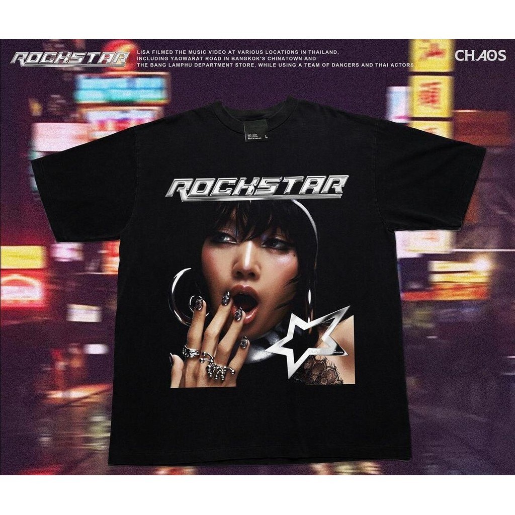 Lisa Rockstar เสื้อยืดแขนสั้นผู้หญิงเสื้อยืดพิมพ์ / เสื้อยืดผ้าฝ้าย Kpop Rockstar T Shirts