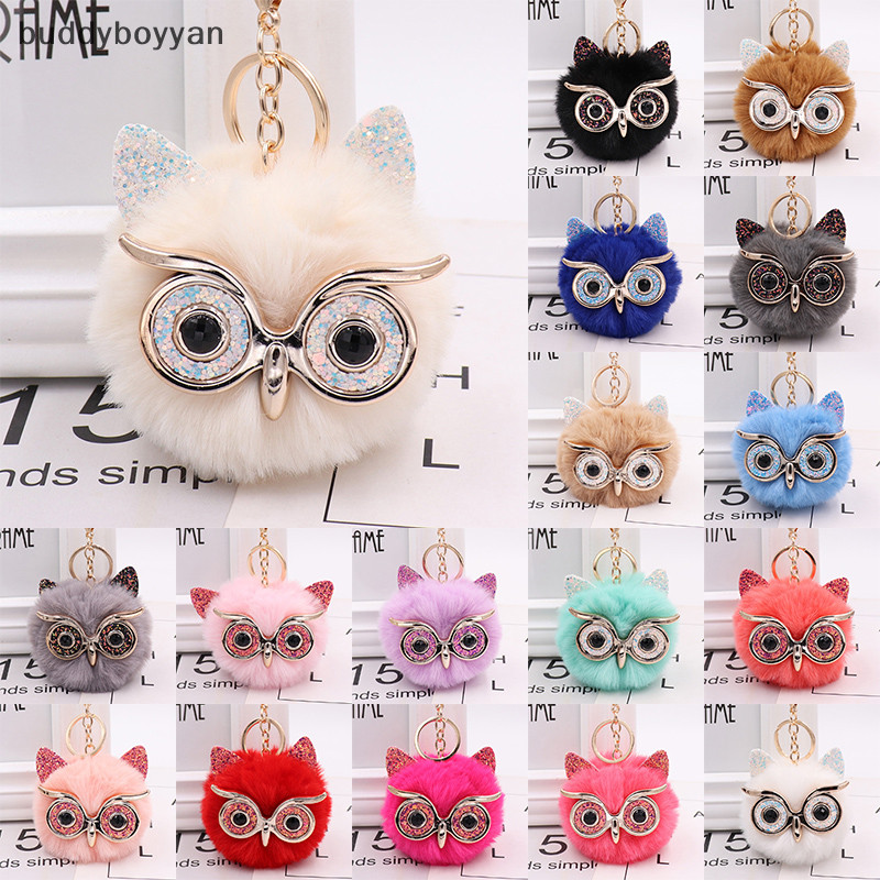 Bbth พวงกุญแจนกฮูกน่ารักกระต่ายเทียม Hairy pom-pom Key แหวนผู้หญิงกระเป๋าจี้ Vary