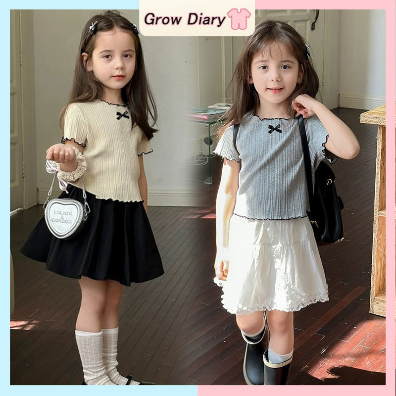 เด็กสาวเสื้อแขนสั้นฤดูร้อนสาวน่ารักโบว์เสื้อยืด 2-8 ปี