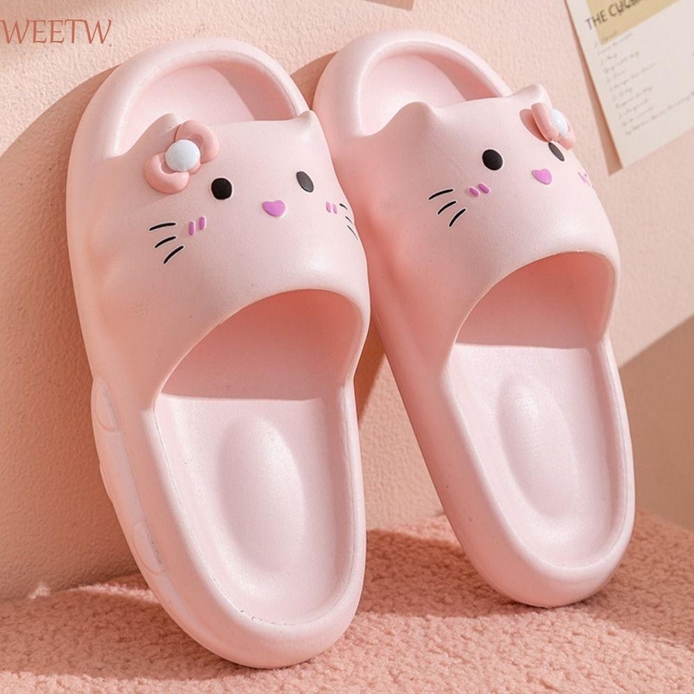 Weekw รองเท้าแตะคิตตี้น่ารัก, รองเท้าแตะผู้หญิง Tickend Sole EVA Kawaii และรองเท้าแตะฤดูร้อนที่สวยงามป้องกันการลื่นไถลทุกวันนักเรียน