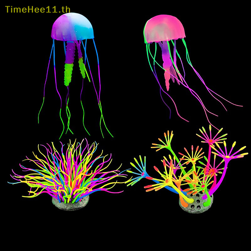 Timehee 1PC DIY อุปกรณ์เสริมเรืองแสงซิลิโคนแมงกะพรุนปลอมเครื่องประดับประดิษฐ์สําหรับ Aquarium ปลา s ภูมิทัศน์ตกแต่ง TH
