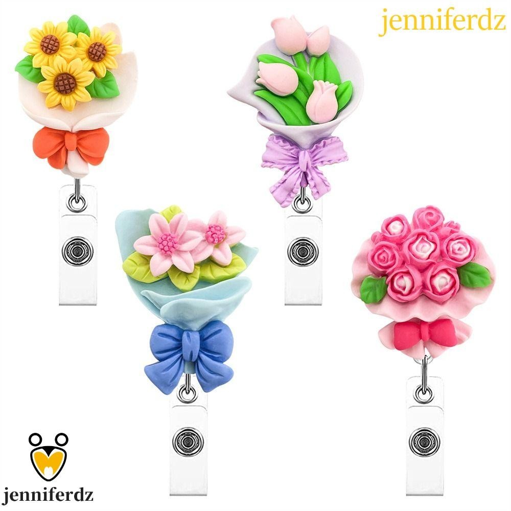 Jenniferdz ใหม่ คลิปหนีบนามบัตร บัตร ลายดอกไม้ พับเก็บได้ สําหรับสํานักงาน