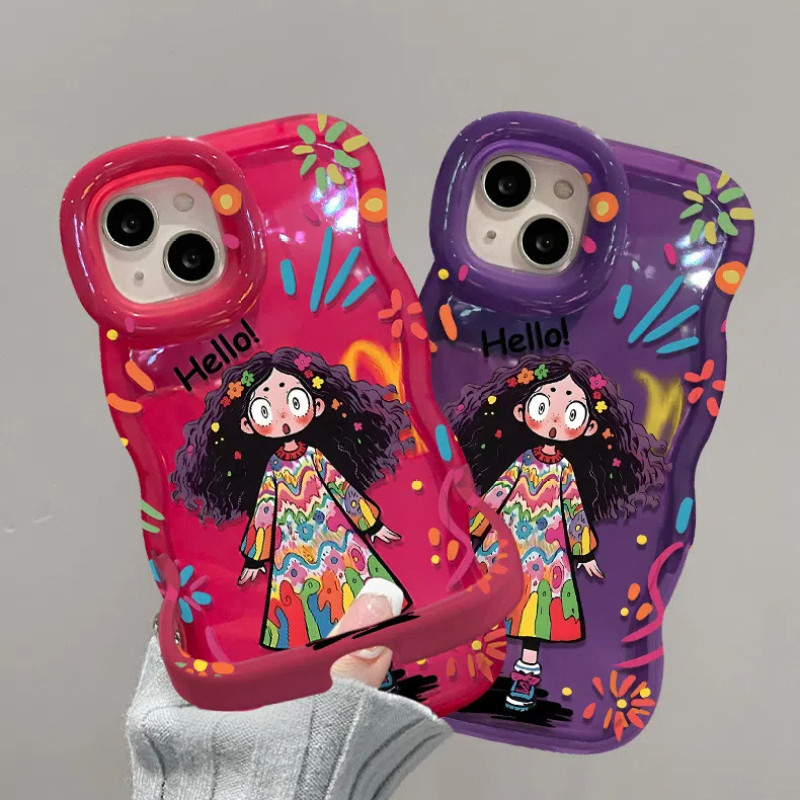 สีสันทอด Graffiti สาวที่มองไม่เห็น Dual Stand เคสโทรศัพท์สําหรับ iPhone X XS XR XSMAX 11 12 13 14 15 Pro Max การ์ตูนผู้ถือคู่ปลอก