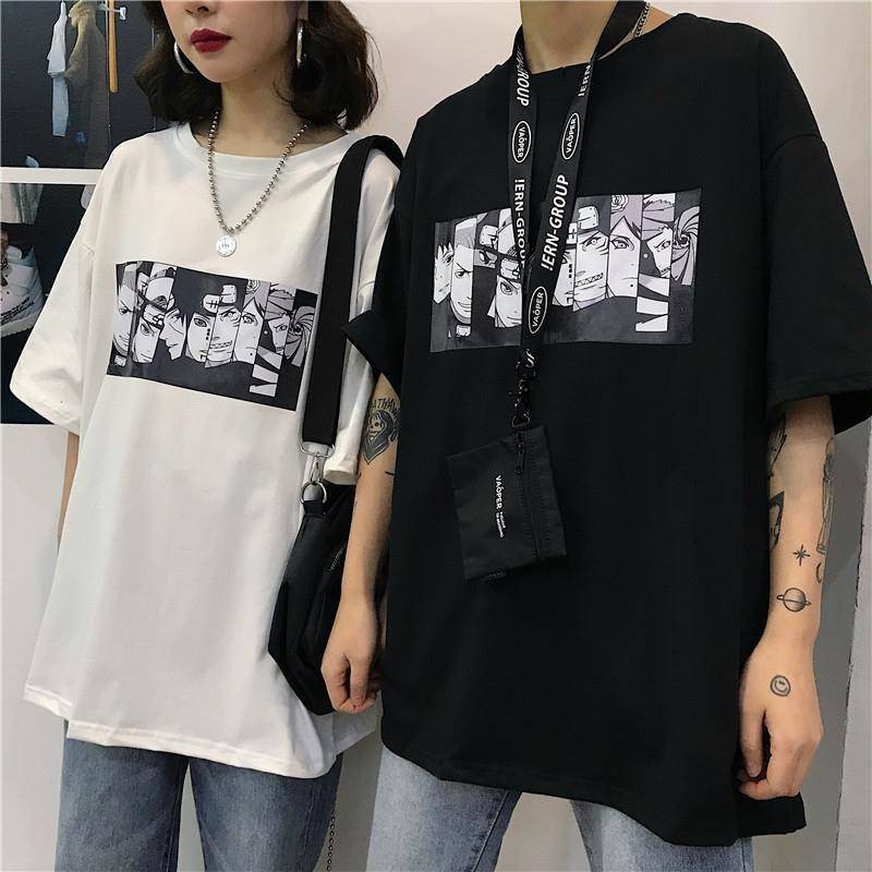 เสื้อคู่รักชายหญิง oversize เสื้อผ้าวัยรุ่นแฟชั่นเกาหลี ลายการ์ตูน คอกลม สตรีท น่ารัก