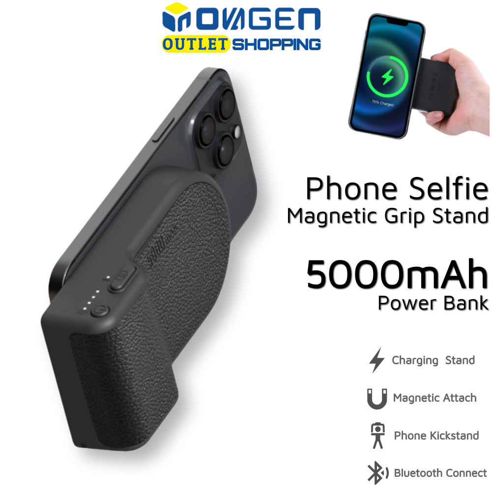 Inovagen รุ่นใหม่ 5000mAh Power Bank สมาร์ทโฟนแม่เหล็ก CapGrip, กล้องโทรศัพท์ Selfie Grip Handle ภาพถ่ายชัตเตอร์โทรศัพท์, บลูทูธรีโมทคอนโทรลไร้สายใช้งานร่วมกับ Android
