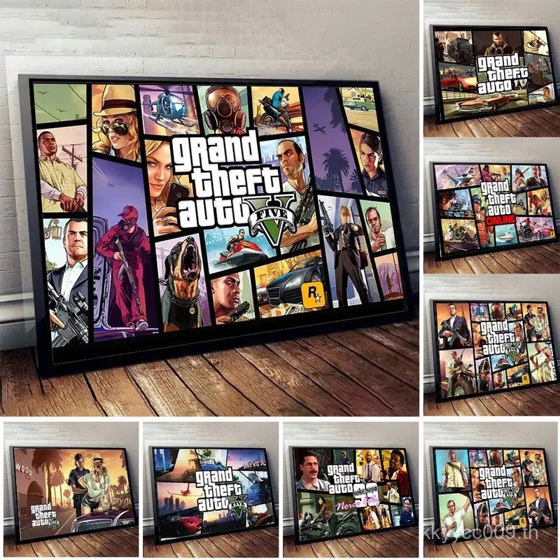Grand Theft Auto: Vice City โปสเตอร์เกมพิมพ์ภาพวาดผ้าใบ Wall Art GTA 5ภาพสำหรับ Modern GAMING ห้องนั่งเล่น Home Decor cnrp