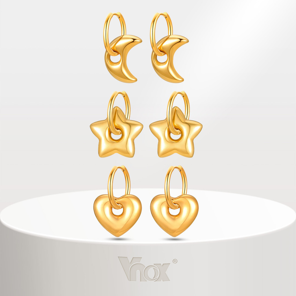 Vnox Moon Star Heart Huggie Hoop ต่างหู,ต่างหู Y2k,ต่างหู Retro,ของขวัญเครื่องประดับคริสต์มาสสําหรับผู้หญิง