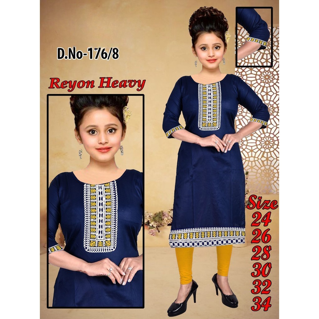 Kurti ของเด็กผู้หญิงเรยอนใหม่ยอดนิยมเย็บปักถักร้อย Kurti Collection