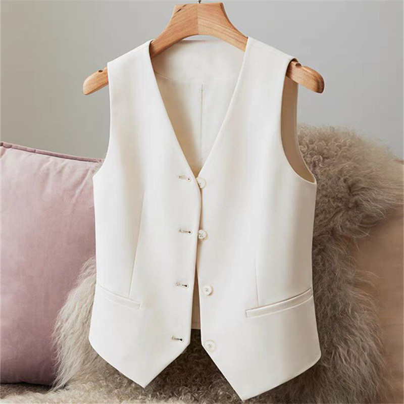 New Suit Vest Women's Small Short Vest Spring and Autumn New Slim-fit Outer Wear Women's Black Vest