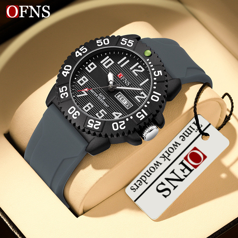 OFNS นาฬิกาอิเล็กทรอนิกส์ระดับไฮเอนด์หรูหราปฏิทินคู่นาฬิกาควอทซ์เรืองแสงแนวโน้มแฟชั่นเยาวชนดิจิตอลกันน้ํานาฬิกาเรียบง่าย
