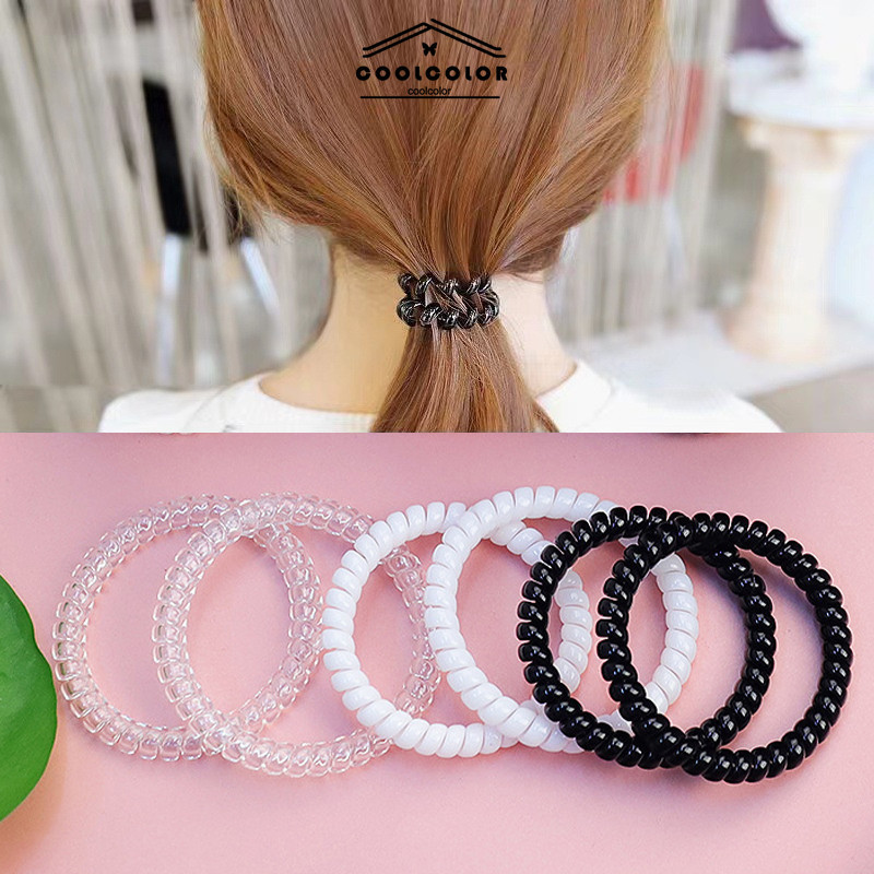 ในไทย ยางรัดผมหางม้า สายโทรศัพท์ แบบเกลียว ความยืดหยุ่นสูง ทนทาน สีดํา แบบเรียบง่าย คุณภาพสูง – โปรปัง