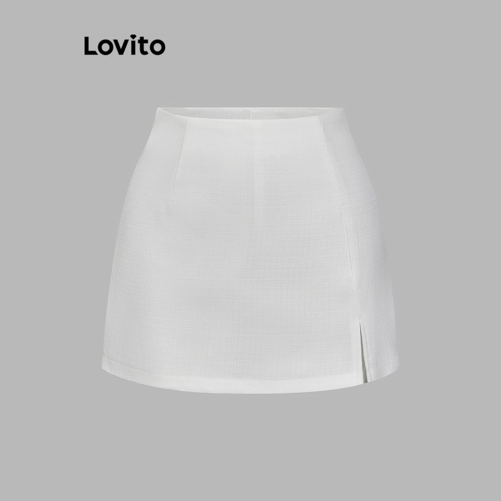 Lovito กางเกงขาสั้น ลำลอง สีพื้น มีซิปปลอม สำหรับสตรี L58AD066 (สีขาว)