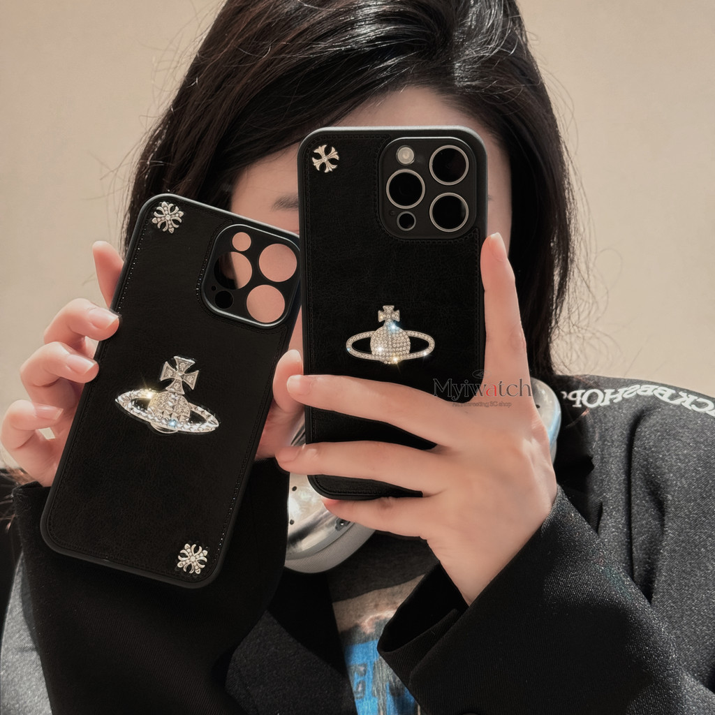 หนังแฟชั่นโลโก้สําหรับ iPhone 17 PRO MAX 16 15 14 13 12 11 PRO MAX เพชรเรียบง่ายการออกแบบครอบคลุมเต็มรูปแบบ Anti Falling ฝาครอบ