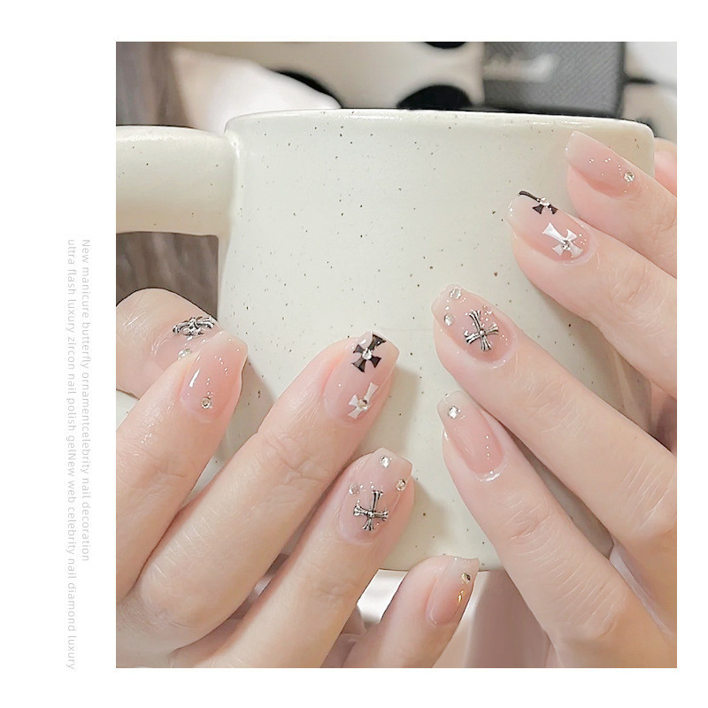 มินิขนาดเล็ก Crow Star ทําเล็บมือเพชรเครื่องประดับ Punk Dark สไตล์โลหะ Retro Silver Cross ผสมเพชรเครื่องประดับ - รูปที่ 2