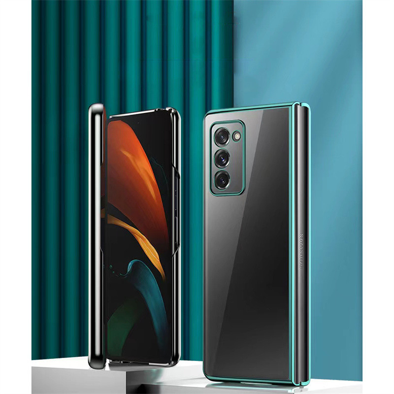 สําหรับ Samsung Galaxy Z Fold 2, เคสโทรศัพท์แบบพับได้ขอบชุบด้วยไฟฟ้าขั้นสูง, ฝาครอบป้องกันป้องกันการตกแบบใส PC