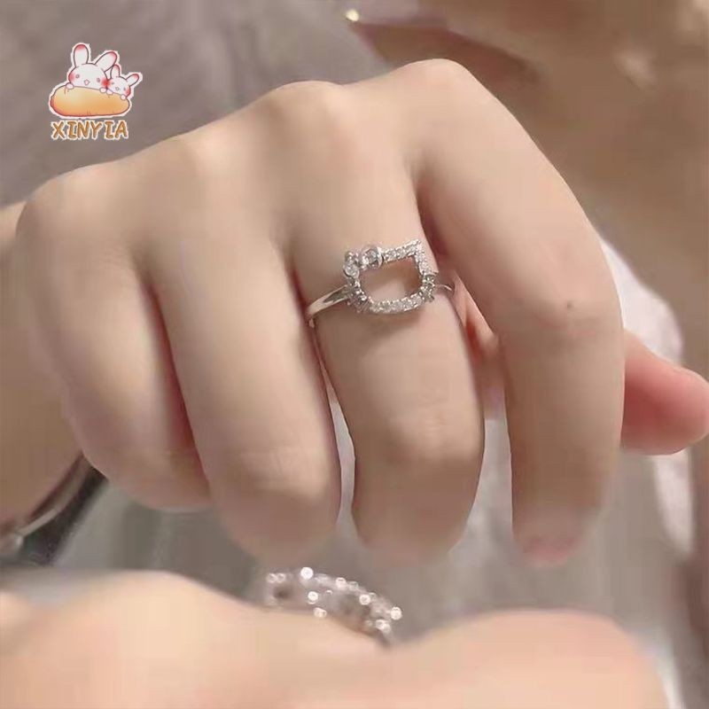 แหวนkittyแหวนมือแมวฝังเพชรINSสไตล์ญี่ปุ่นหวานน่ารักแหวนนิ้วผู้หญิงทุกวันสวมใส่ไม่ซีดจาง.xinyia.th