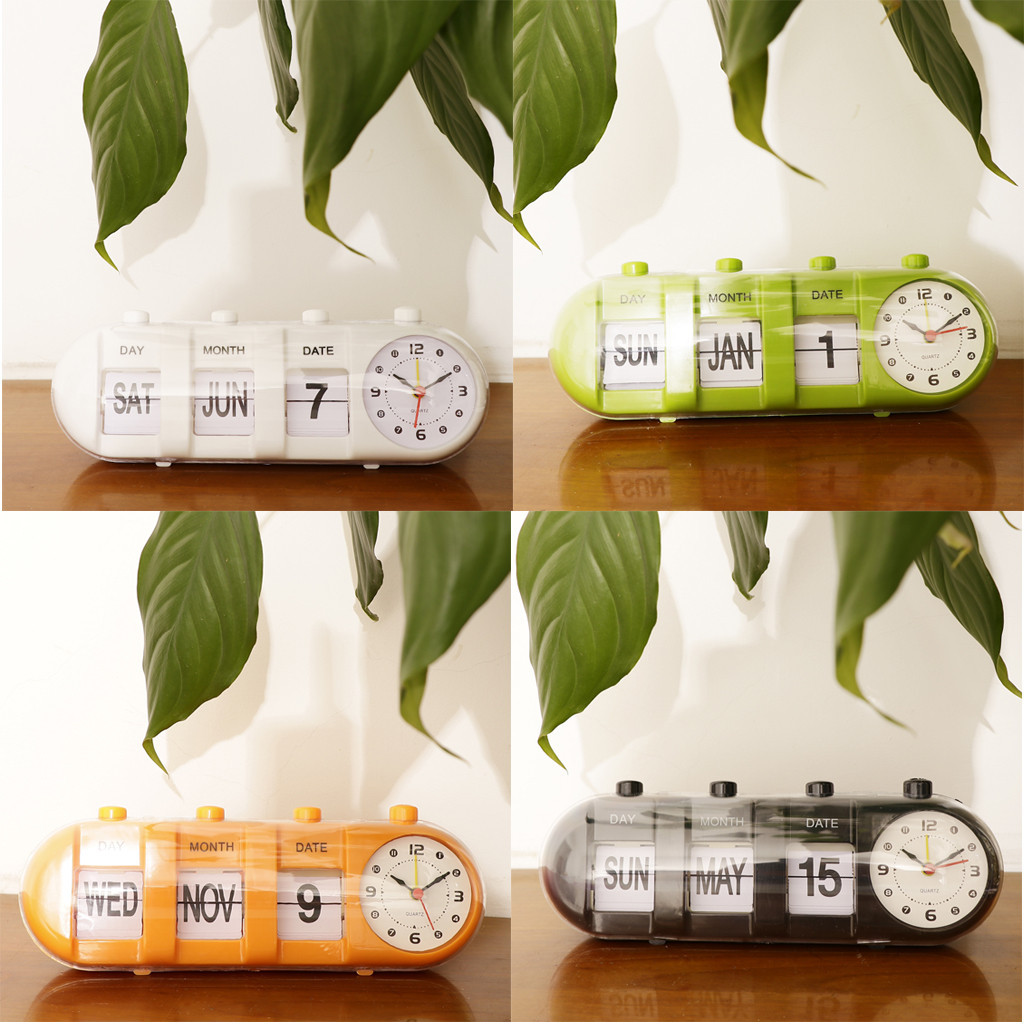 [Lszcx6l] Digital Manual Flip Down Stand นาฬิกาตั้งโต๊ะโลหะ-สีเหลือง