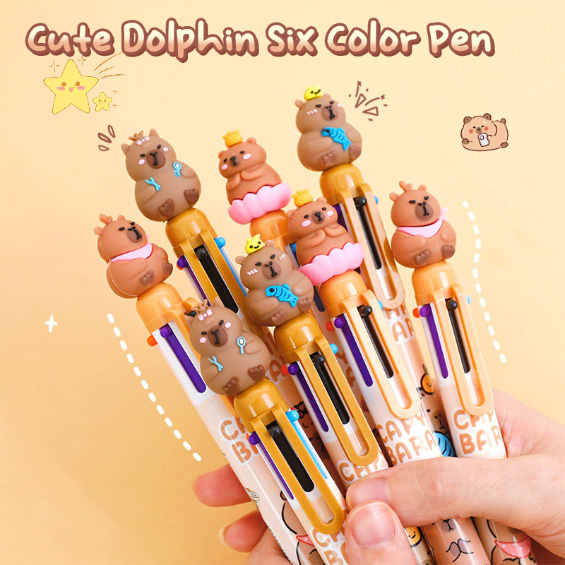 [JBTH] การ์ตูน Capybara หลากสี Ball Pen ปากกาลูกลื่นปากกาหลากสีเติมสีสันสดใส 6/4 สีใน One Student Wrig เครื่องเขียน [JB]