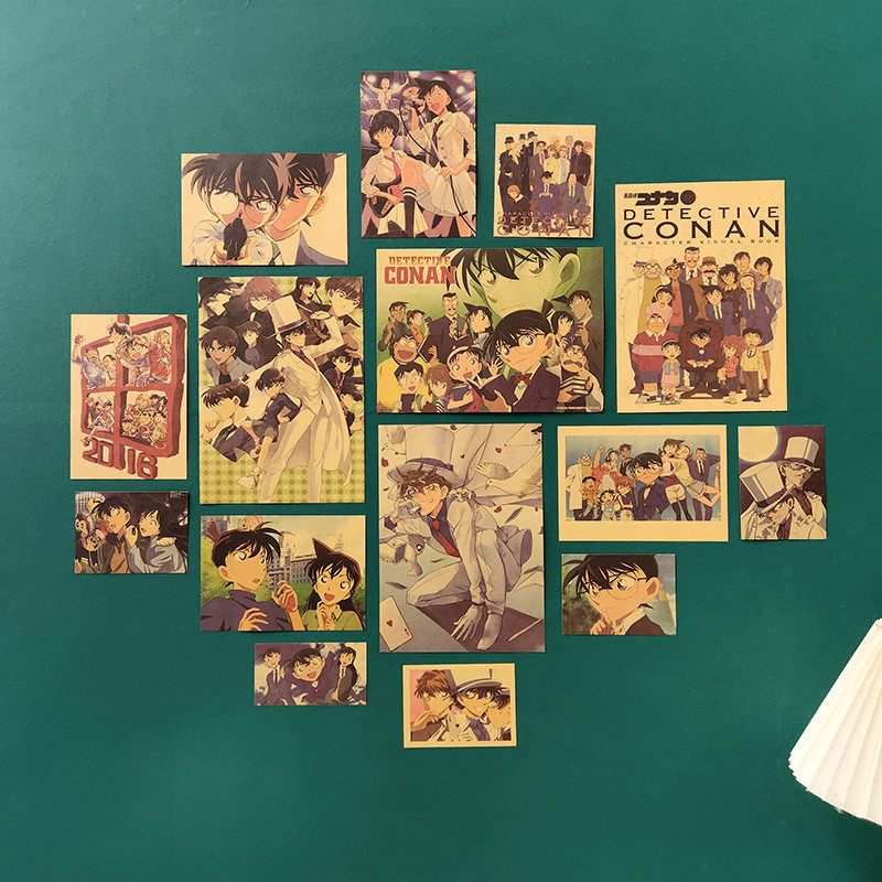 15ชิ้น/เซ็ตโคนันย้อนยุคสไตล์สติ๊กเกอร์ติดผนังห้องตกแต่งผนังห้องนอนพื้นหลังสติ๊กเกอร์ภาพสติ๊กเกอร์ติดผนัง
