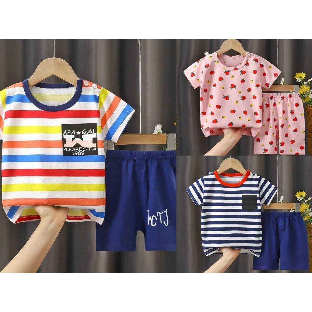 เสื้อยืดคอกลม สิพแขนสั้น กางเกงขาสั้น ผ้าฝ้าย ขนาดเล็ก และขนาดกลาง แฟชั่นฤดูร้อน