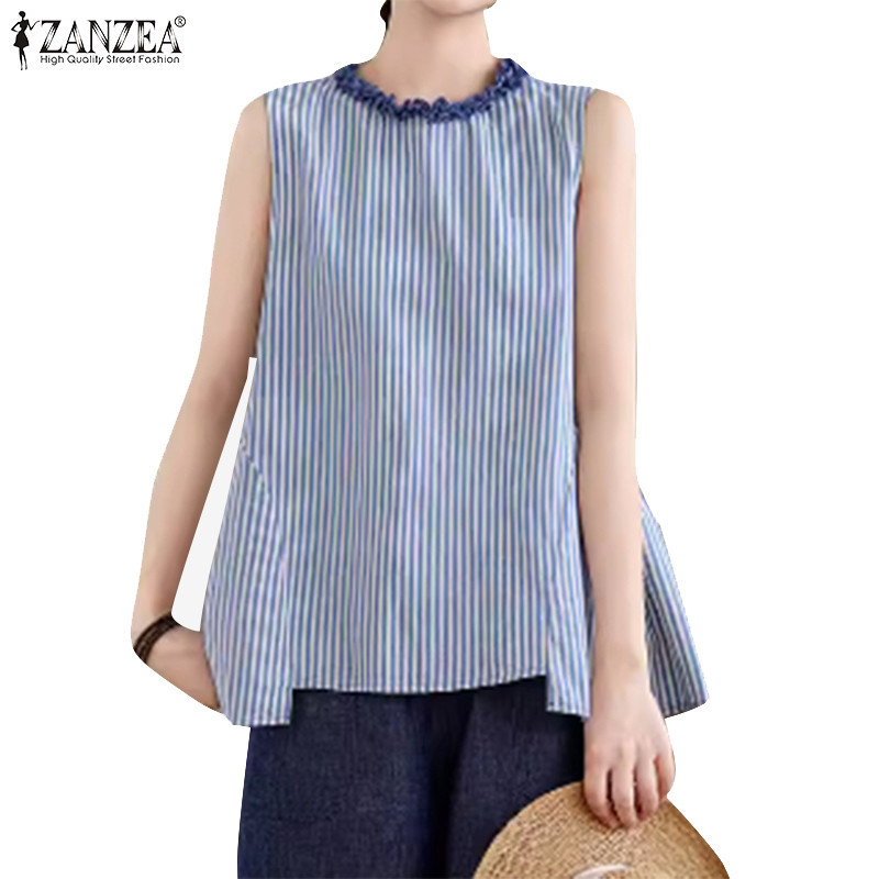 Zanzea เสื้อกล้ามลายทางทรงหลวมลําลองสไตล์เกาหลีสําหรับผู้หญิง