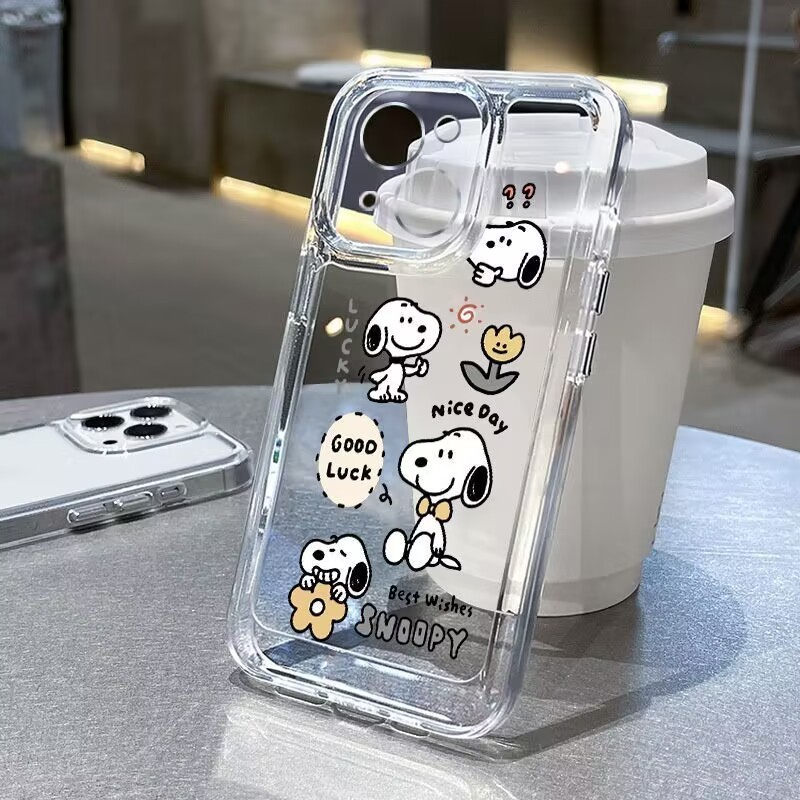สําหรับ iPhone 7 8 SE 2020 X XR XS Max iPhone 11 12 13 14 15 Pro Max 12 13 Mini 14 15 Plus การ์ตูน Snoopy โปร่งใสนุ่มเคสโทรศัพท์