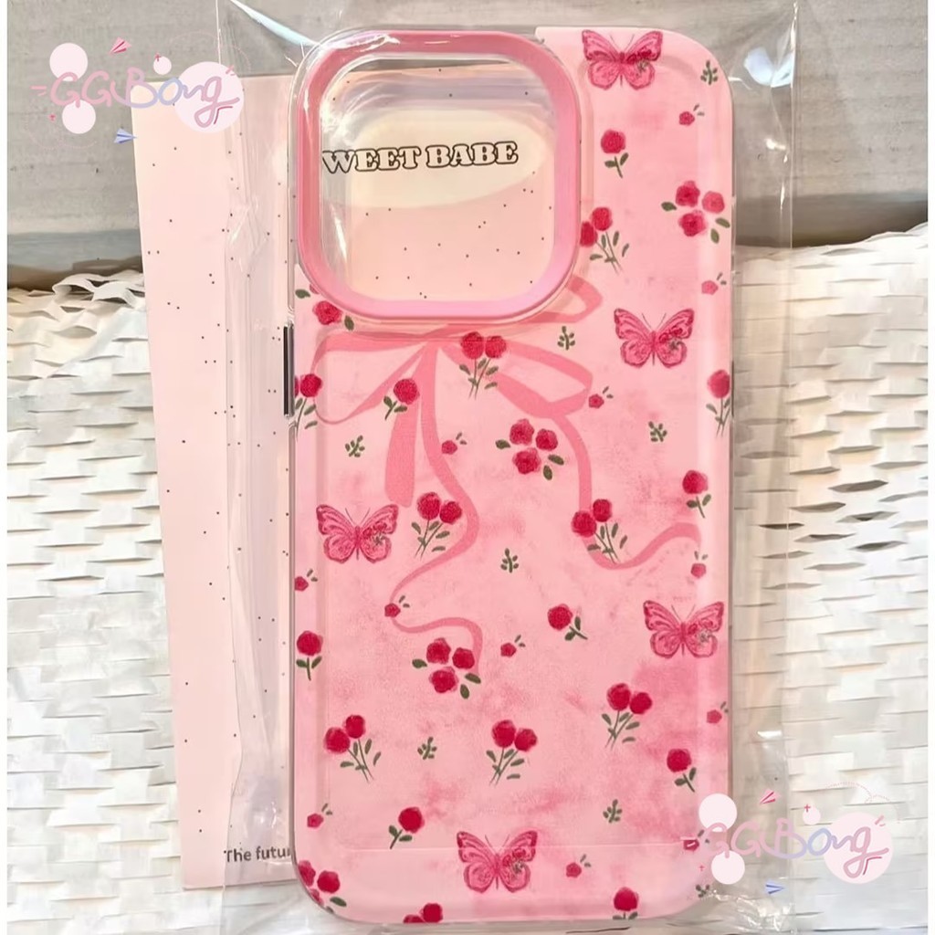 เคสโบว์แฟชั่นผีเสื้อดอกไม้สีแดง IPhone 11 XR 15 13 12 14 Pro Max 7Plus 7 8 14 15 Plus X XS Max SE Soft Cover