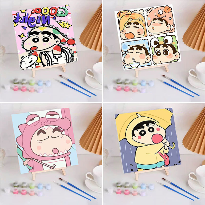 มีกรอบ ระบายสีตามเลข 20*20CM Crayon Shin-chan DIY ภาพวาดสีน้ำมันดิจิตอล จัดส่งทันที