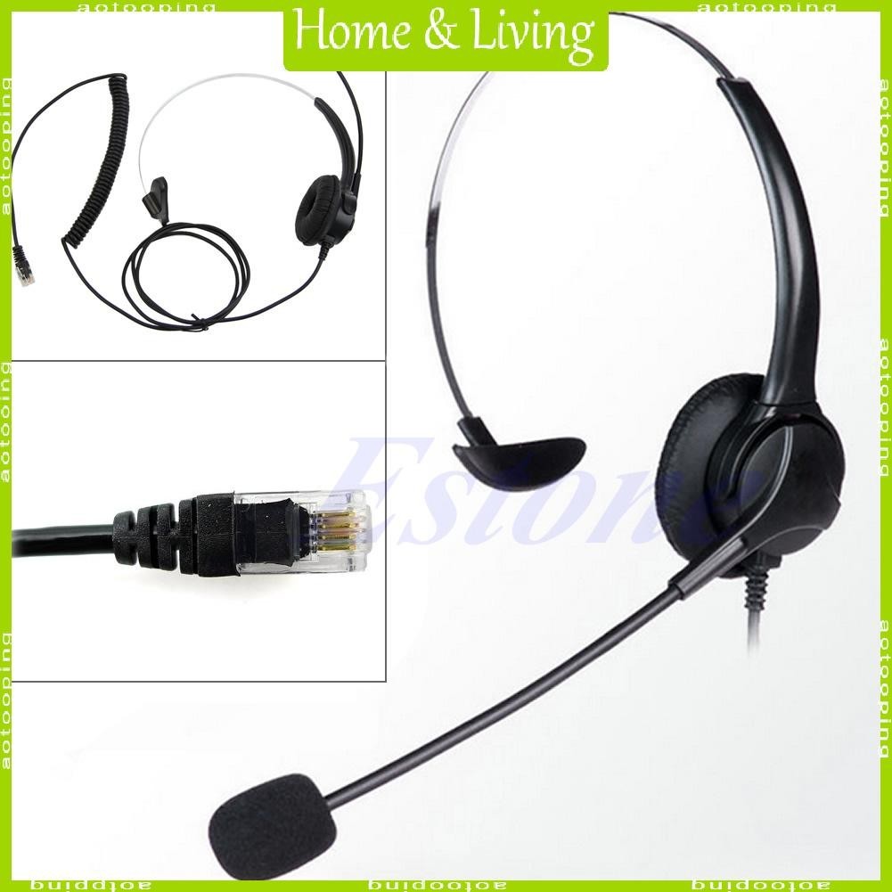 Aotoo 4-Pin RJ11 Monaural Wired Operator Call Center ชุดหูฟังโทรศัพท์หูฟัง BK