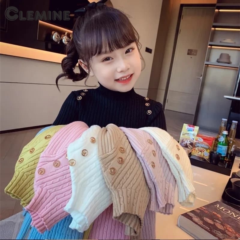 Clemine Girls เสื้อกันหนาวฤดูใบไม้ร่วงเด็ก pullover บิดคอเต่าถักเสื้อกันหนาว