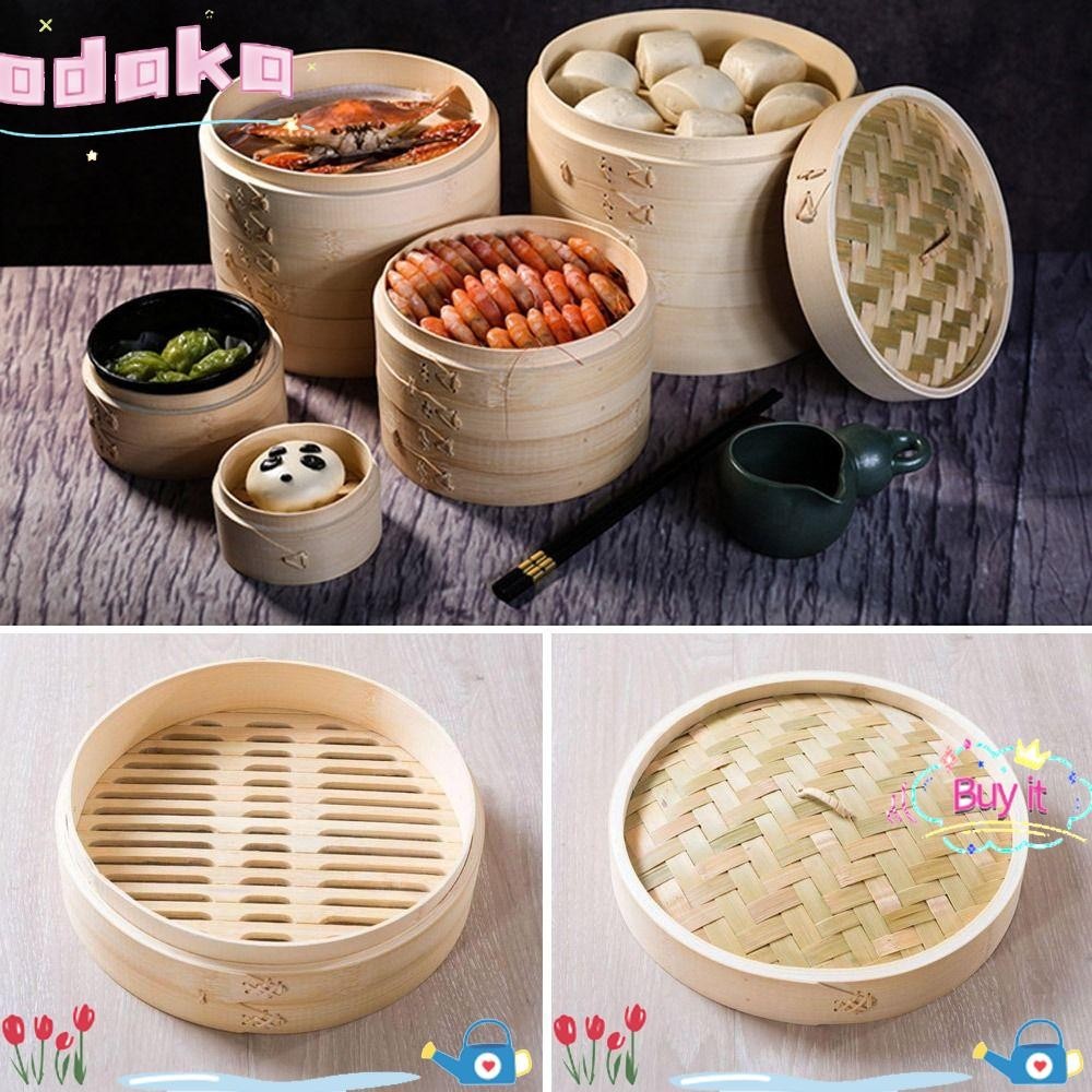 Odaka เครื่องนึ่งไม้ไผ่,สําหรับทําอาหาร Bao Buns เครื่องนึ่งจีน หม้อนึ่งเกี๊ยว, ของว่างผักธรรมชาติพร้อมฝาปิดตะกร้าทําอาหาร Dimsum ไม้ไผ่นึ่งครัว