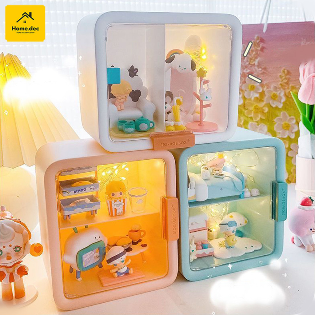 บ้านตุ๊กตา มีฉาก DIY ตู้เก็บโมเดล กล่องใส่ฟิกเกอร์ กล่องใส่โมเดล Pop Mart โปร่งใสและกันฝุ่น พลาสติกอย่างดี