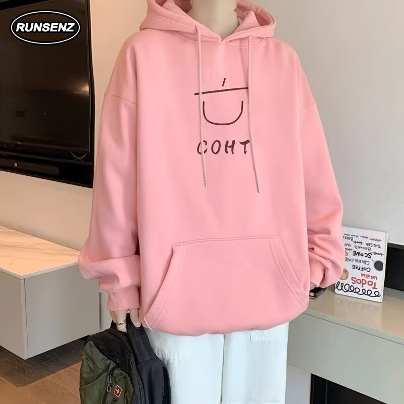 M-8xl แฟชั่นสีชมพู Hoodie ผู้ชายผู้หญิง Plus ขนาดเสื้อกันหนาว Casual หลวม Oversize Pullover Unisex