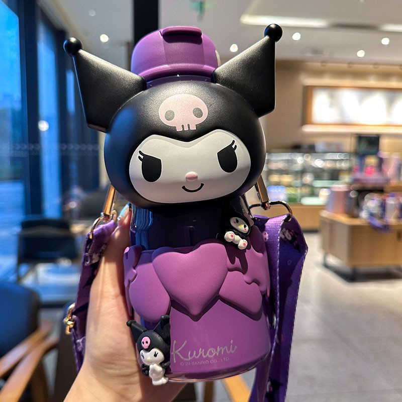 Sanrio Kulomi Hug ถ้วยเก็บความร้อนแบบพกพาสำหรับนักเรียนไปโรงเรียนถ้วยน้ำสแตนเลส316สำหรับเด็ก lqqg