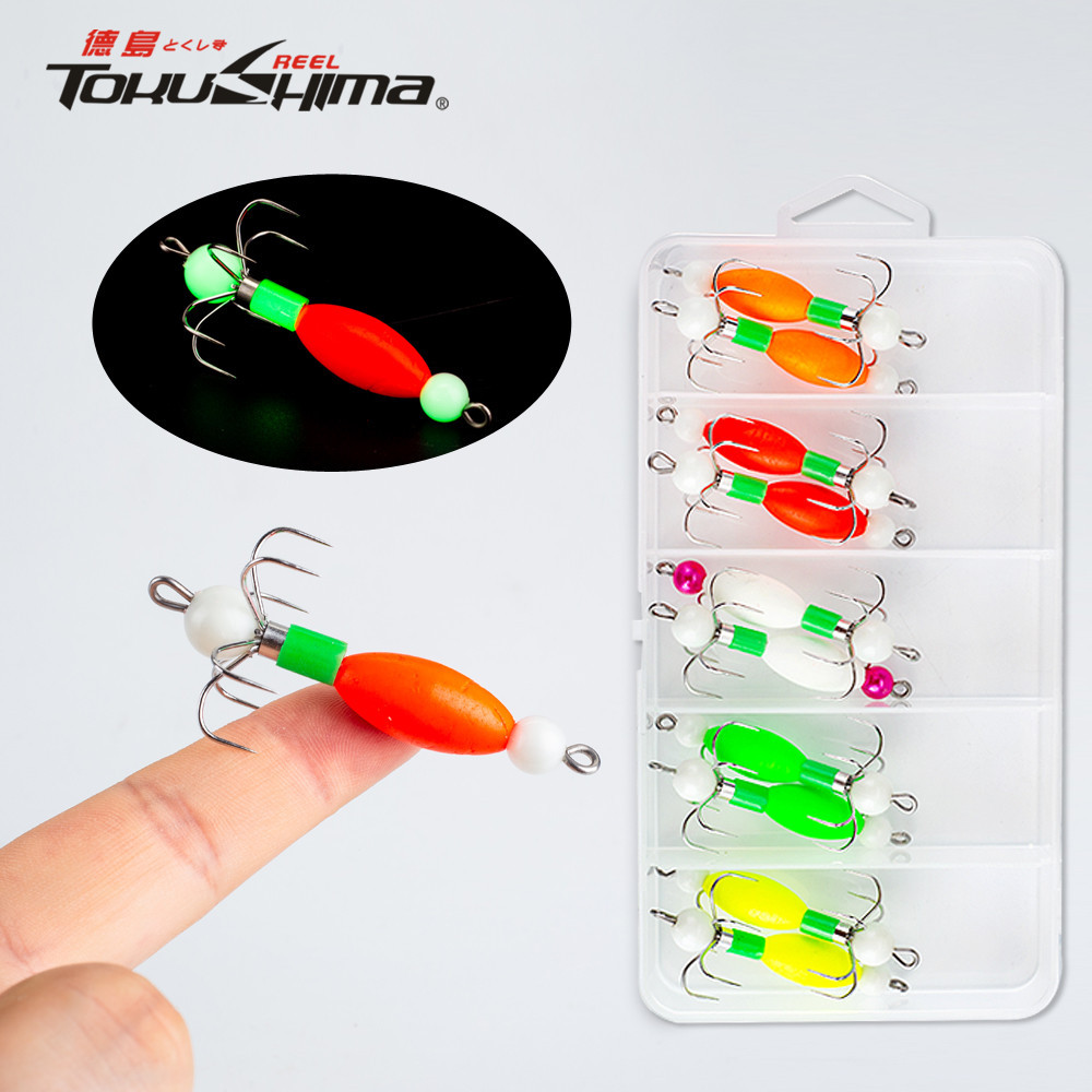 Luminous ปลาหมึก Jig Hooks 3/10 ชิ้นเรืองแสงตะขอปลาหมึกปลาหมึกปลาหมึกน้ําเค็ม Cuttlefish เหยื่อตกปลาล่อชุด Dark พร้อมกล่องรอก